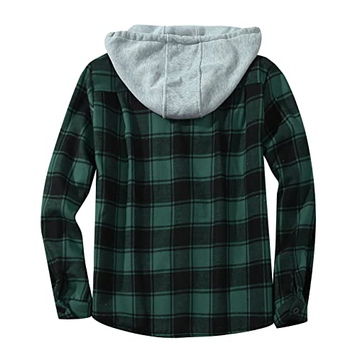 Mens Fleece Lined Flannel Plaid Shirts Jacket Button Down Sherpa Jackets with Hood Long Sleeve Winter Hooded Coats E693356