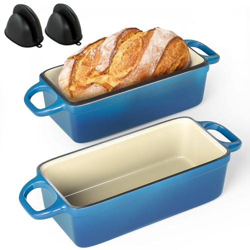Blue Enameled Cast Iron Bread Loaf Pan with Lid 3.4QT 9x5 Inch O132396
