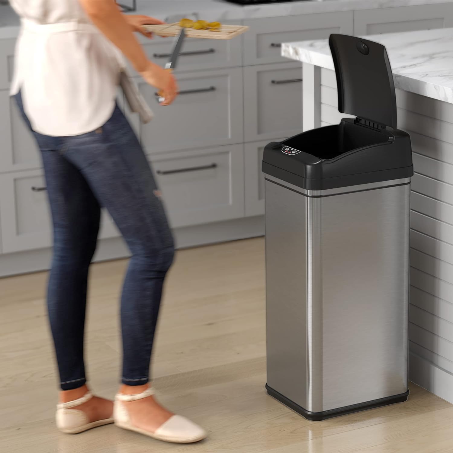 13 Gallon Stainless Steel Automatic Garbage Can F33457