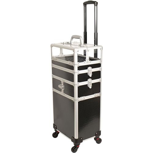 4 in 1 Aluminum Rolling Makeup Case with 360° Swivel Wheels E9623