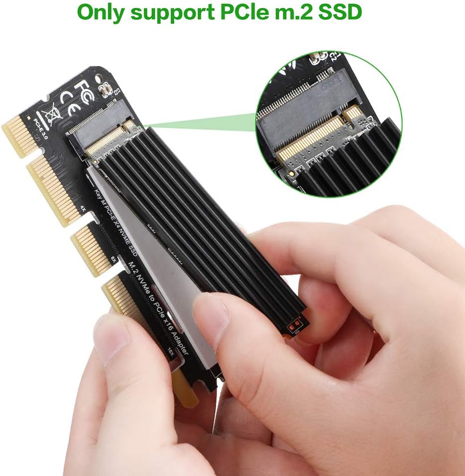 NVMe PCIe x16 Adapter Card with Heat Sink for M.2 NVMe SSD 2230/2242/2260/2280 O446