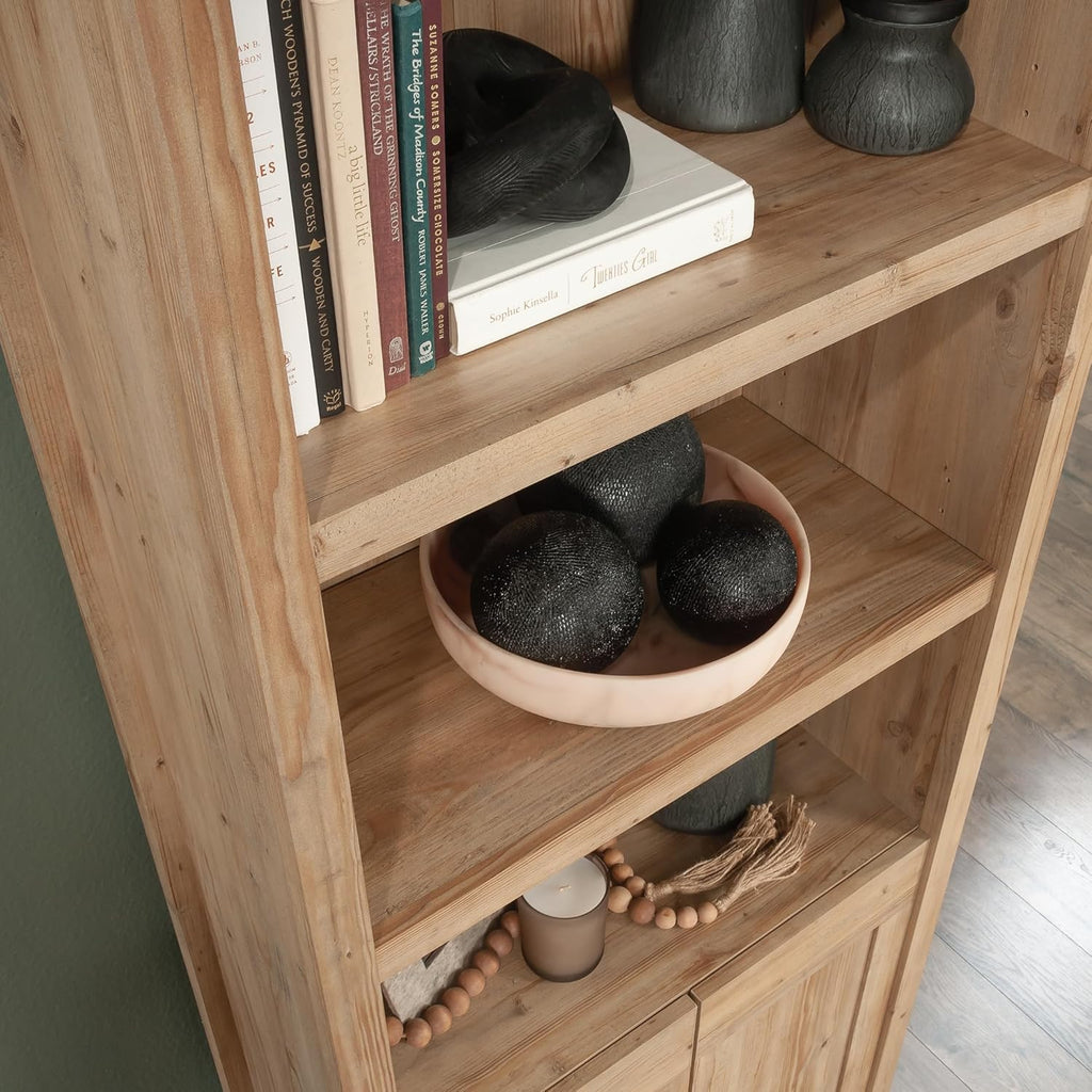 Khaki Pine Finish Bookcase with Doors P2833