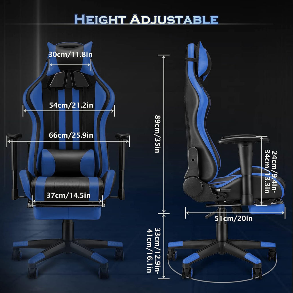 Reddish Blue Ergonomic Gaming Chair with Footrest I2013