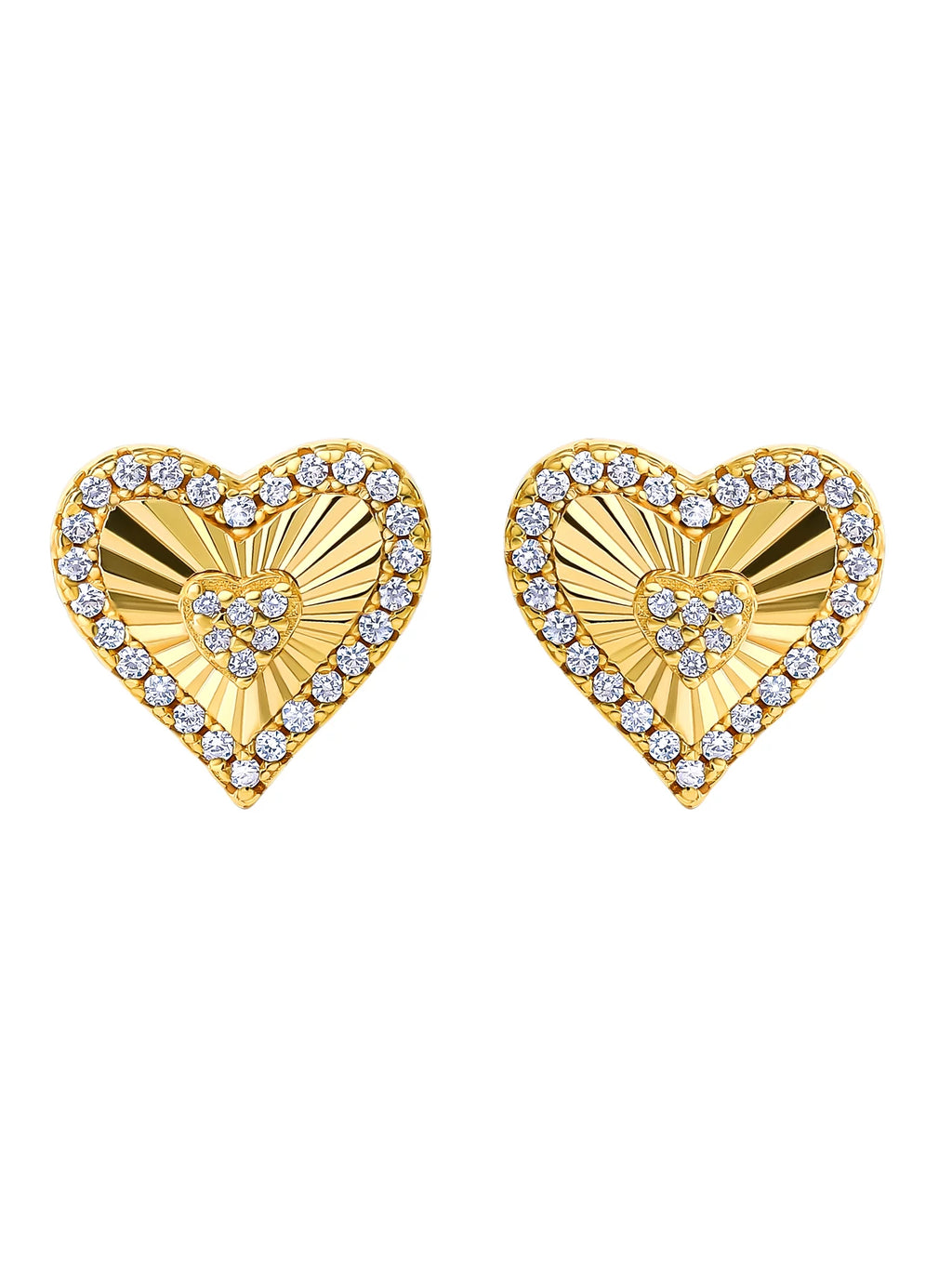 Sterling Silver 14KT Gold Plated Cubic Zirconia Heart Stud Earring U3044