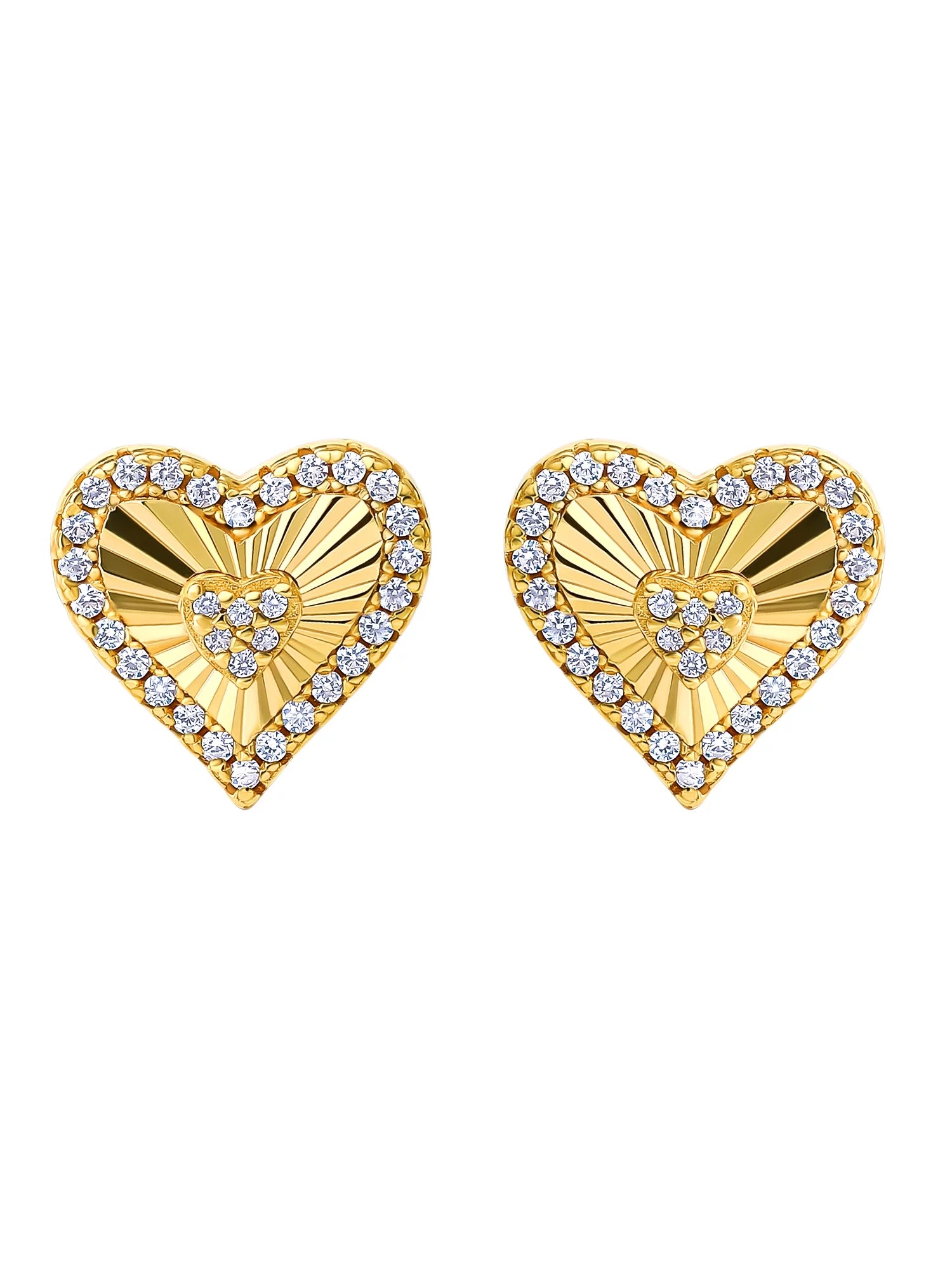 Sterling Silver 14KT Gold Plated Cubic Zirconia Heart Stud Earring U3044