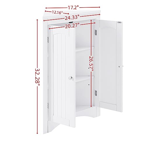 White Corner Bathroom Cabinet with Doors Shelves W308