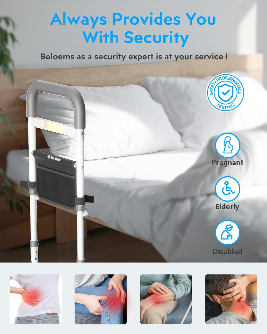 Grey Adjustable Bed Rail with Motion Sensor LED Light P4885