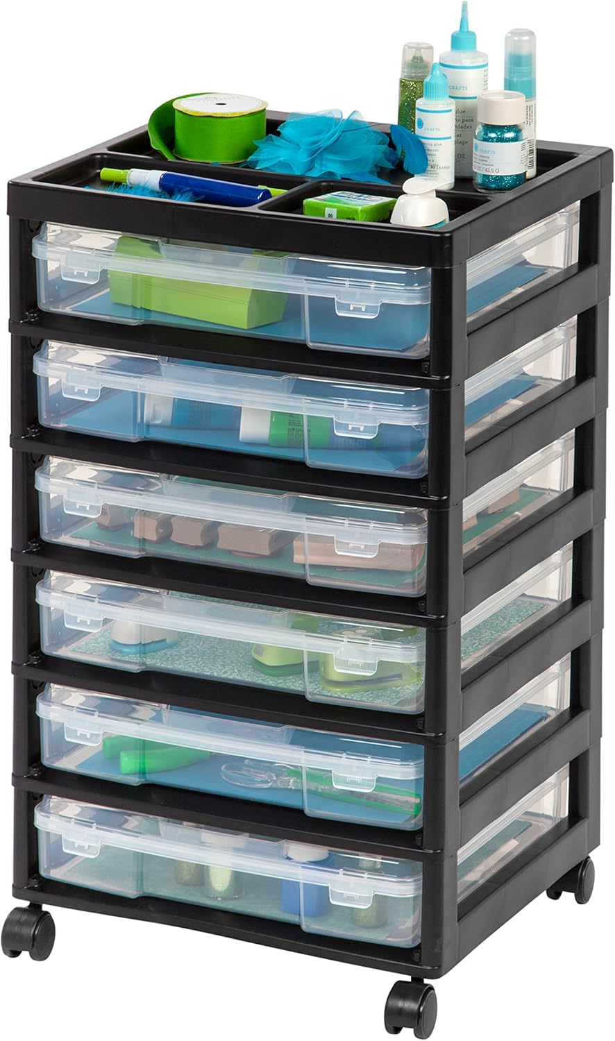 Black 6-Drawer Scrapbook Cart with Organizer Top M314