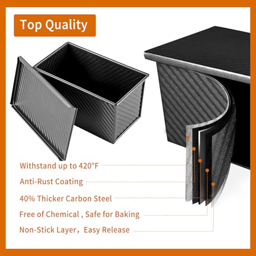 Cast Iron Bread Pan with Lid - 2LB Capacity (13x5 Inch) Large Pullman Loaf Pan - Non-Stick, Pre-Seasoned, Black G85297