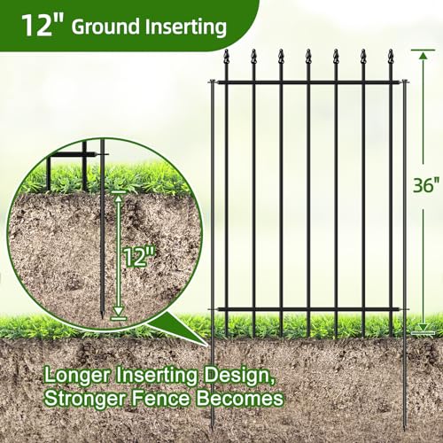 Black Metal Garden Fence 24 in H x 10 ft L 5 Panels + 6 Stakes O957082