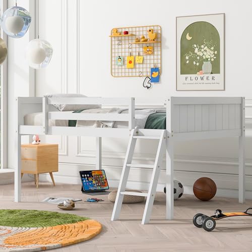 Gray Full Size Low Loft Bed with Safety Guardrail O983