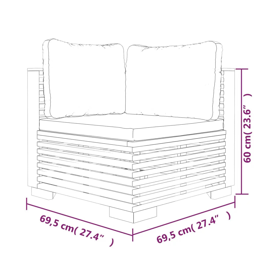 Solid Wood Teak Patio Corner Sofas with Cushions 2 pcs I30202