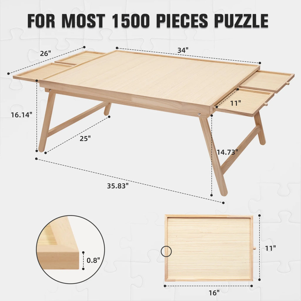 1500 Piece Wooden Jigsaw Puzzle Table with Folding Legs and 4 Drawers W735799