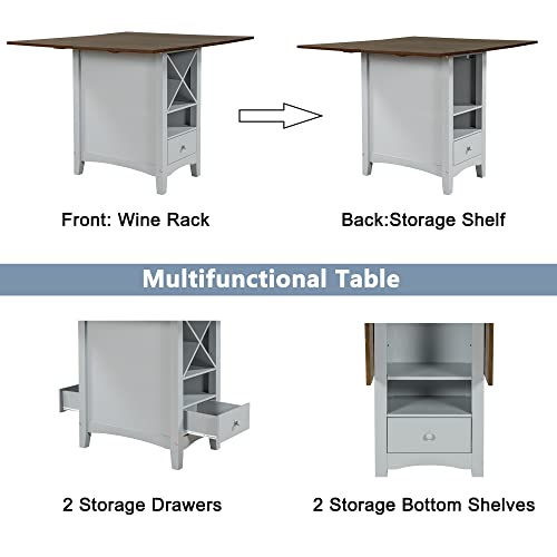 Cherry Gray 5-Piece Rectangular Dining Table Set with Drop Leaf O40403