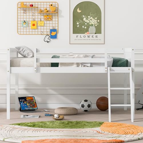 Gray Full Size Low Loft Bed with Safety Guardrail O983