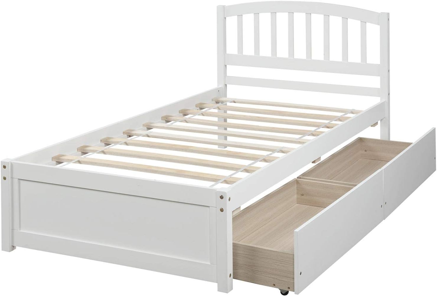White 79.5x41.8x37.4 inches Platform Double Bed Frame with Two Drawers and Headboard J324