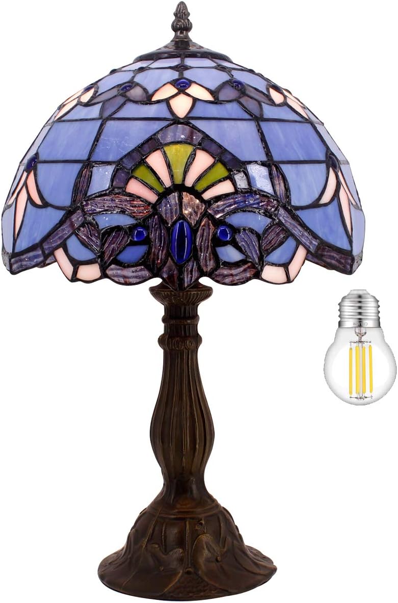 Blue Purple Stained Glass Table Lamp 12x12x18 Inches R252