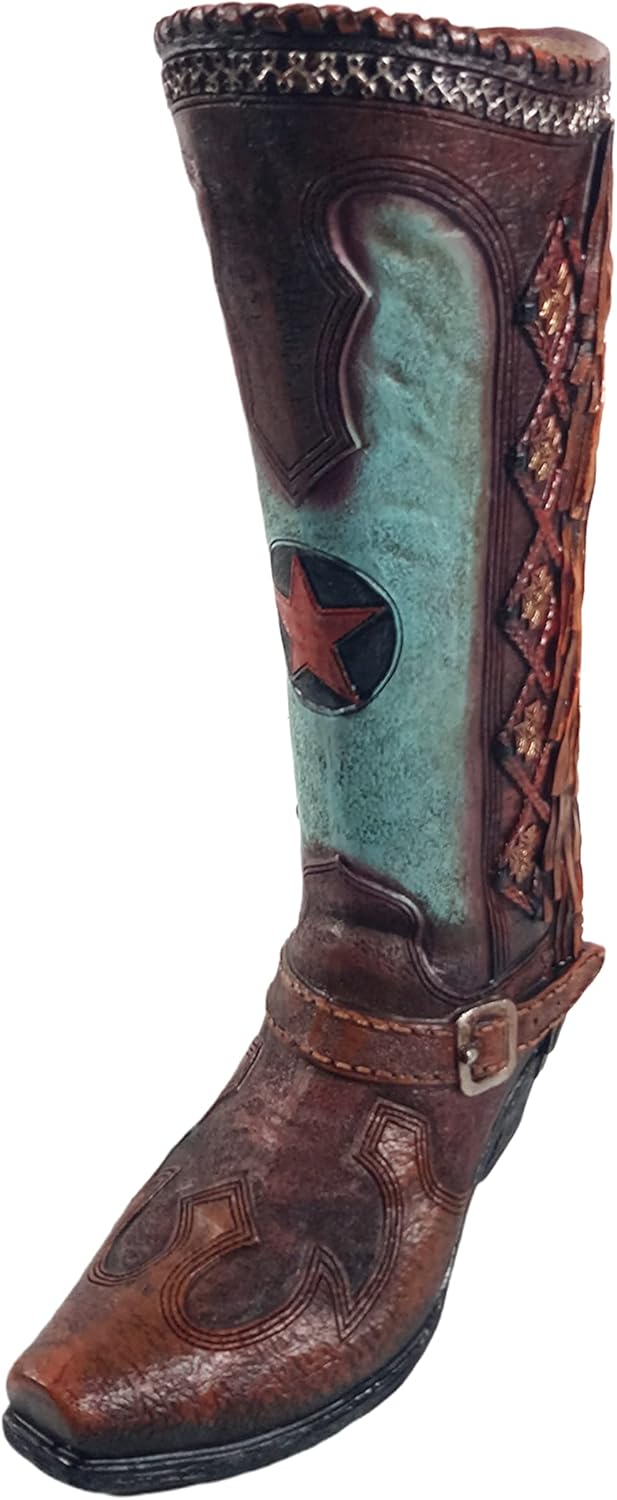 Brown Teal Cowboy Boot Vase 12 Inch I37498