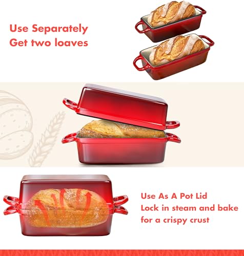 Blue Enameled Cast Iron Bread Loaf Pan with Lid 3.4QT 9x5 Inch O132396
