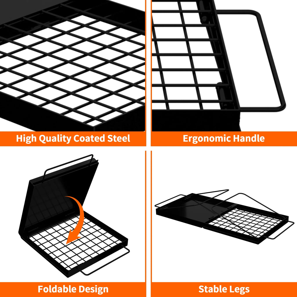 Folding Campfire Grill with Steel Mesh Grate L345922
