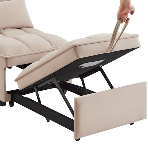 4-in-1 Folding Velvet Sleeper Chair Bed with Storage Pockets V28490