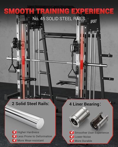 2200LBS Smith Machine Power Cage with Smith Bar, Cable Systems L464