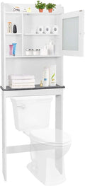 White 4-Tier Over The Toilet Storage Cabinet with Adjustable Shelves and Tempered Glass Door Z408118