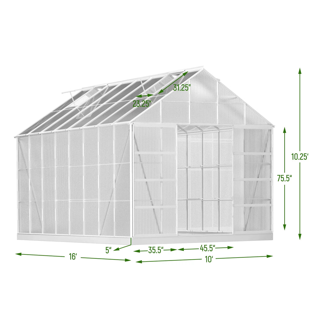 10' x 16' Walk-in Greenhouse with Aluminum Frame and Adjustable Roof Vent J4958