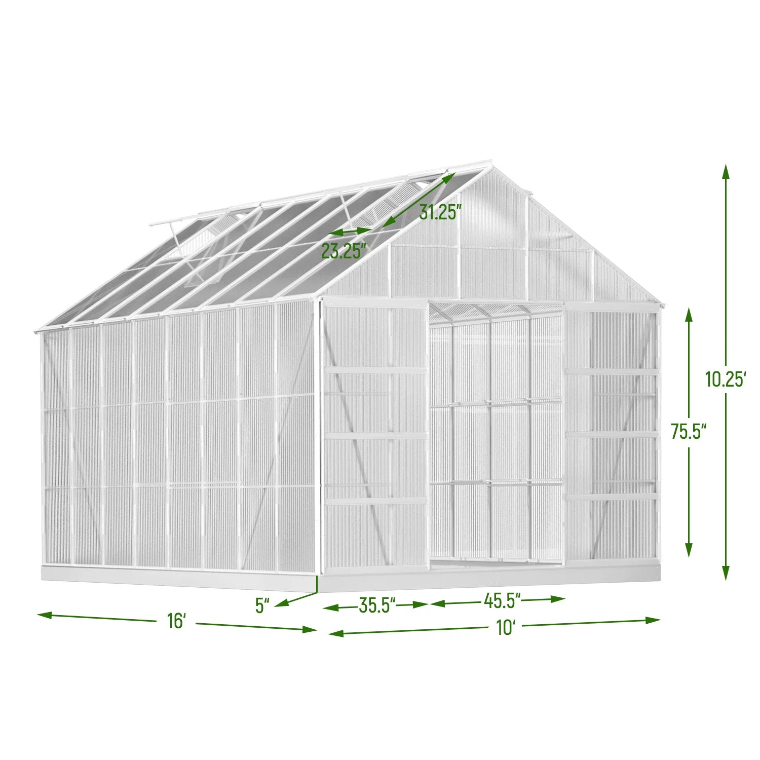 10' x 16' Walk-in Greenhouse with Aluminum Frame and Adjustable Roof Vent J4958