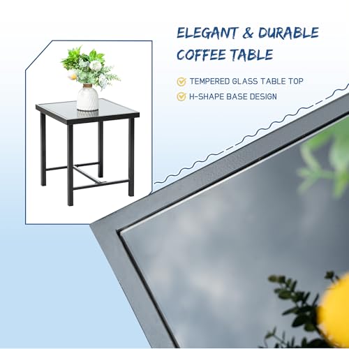 Beige 3 Pieces Wicker Bistro Set with Glass Coffee Table J34832