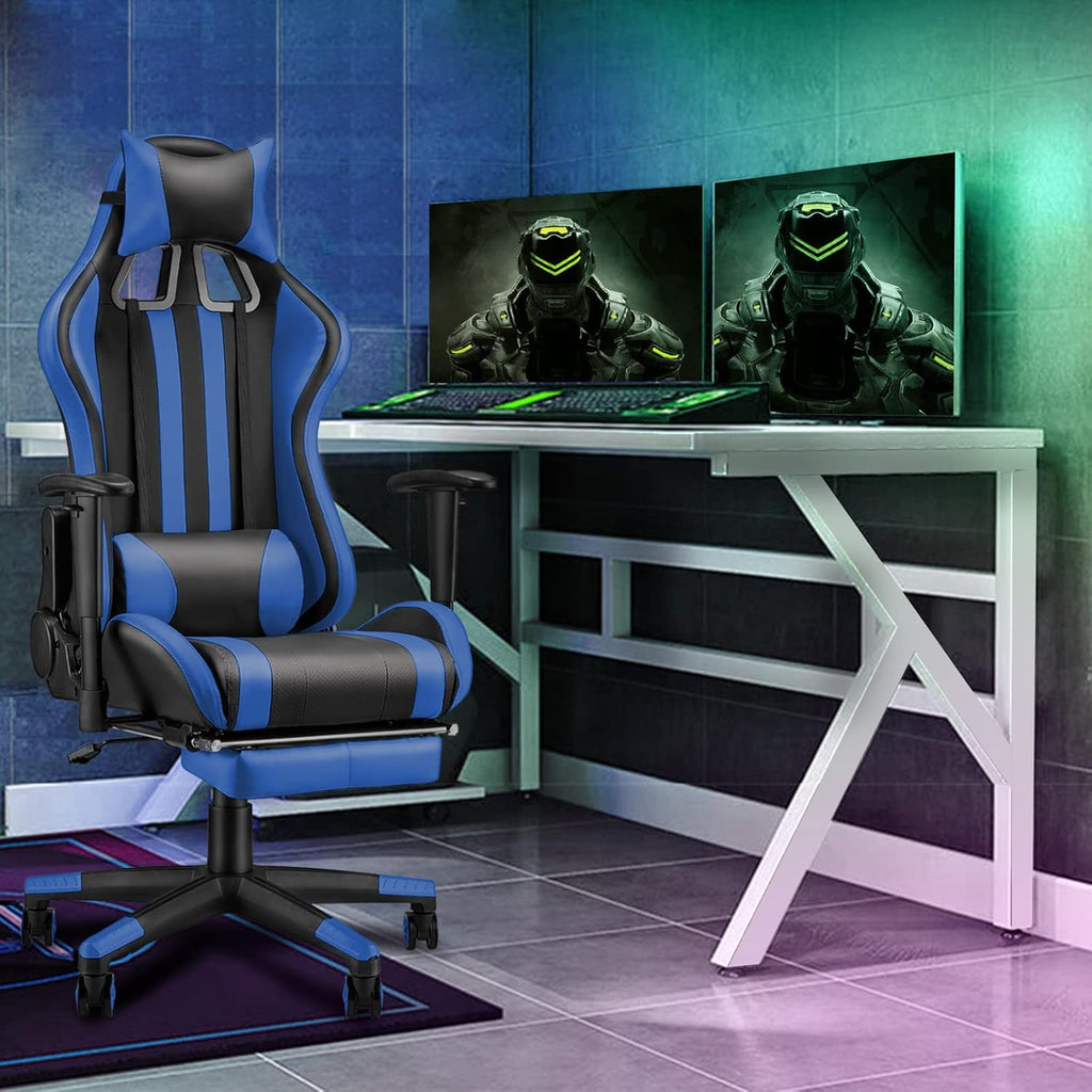 Reddish Blue Ergonomic Gaming Chair with Footrest I2013
