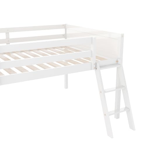 Gray Full Size Low Loft Bed with Safety Guardrail O983