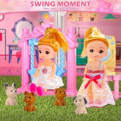 4 Stories 10 Rooms Dollshouse with 2 Princesses Slide Accessories P741329