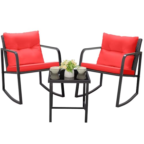 Beige 3 Pieces Wicker Bistro Set with Glass Coffee Table J34832