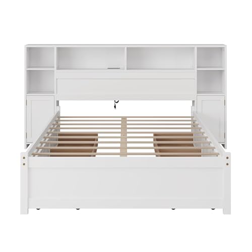 Twin Size Wood Storage Platform Bed with 6 Drawers and Bookcase Headboard U355943