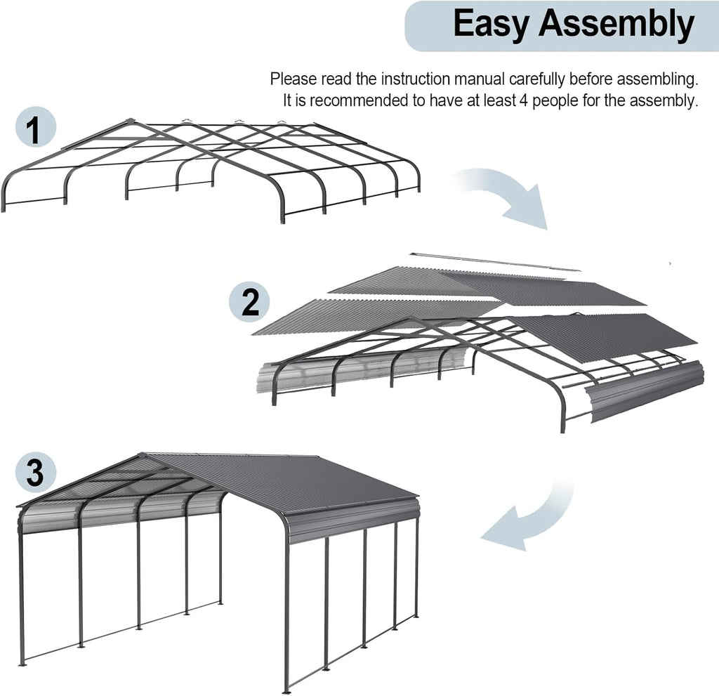 Gray Heavy Duty Metal Carport Canopy 10 x 20 ft C344887