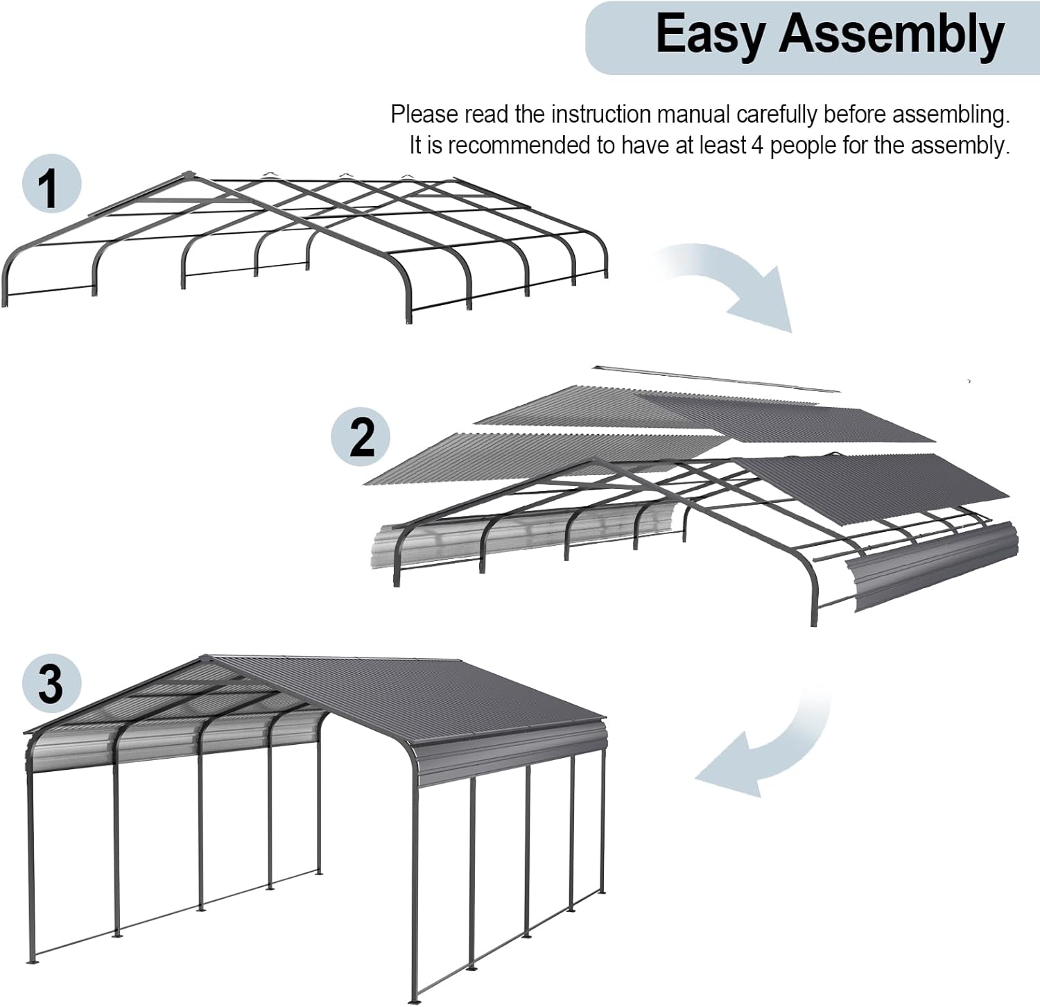 Gray Heavy Duty Metal Carport Canopy 10 x 20 ft C344887