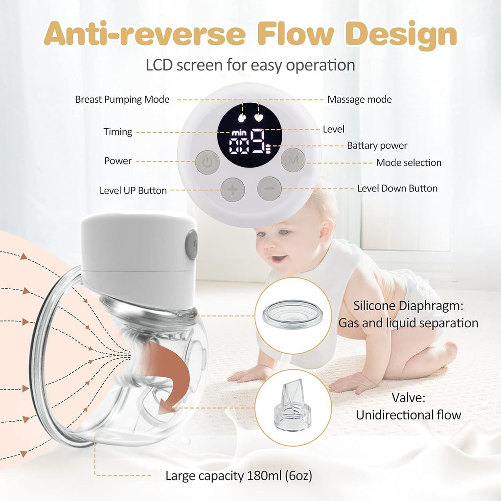 Electric Wearable Breast Pump, Hands Free, Portable, 2 Mode & 9 Levels, LCD Display M78817