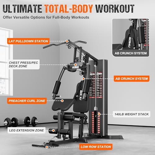 Multifunctional Home Gym Equipment with 140LBS Weight Stack E7705