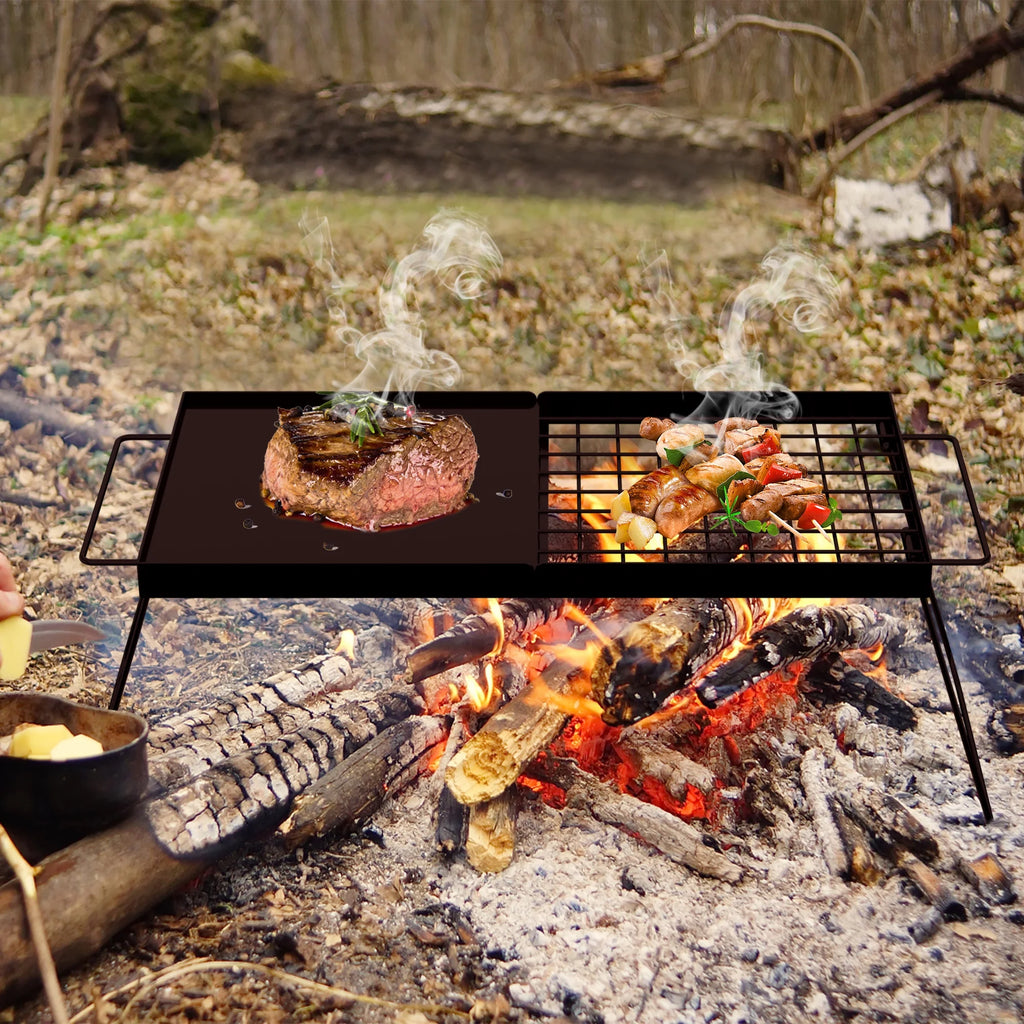 Folding Campfire Grill with Steel Mesh Grate L345922