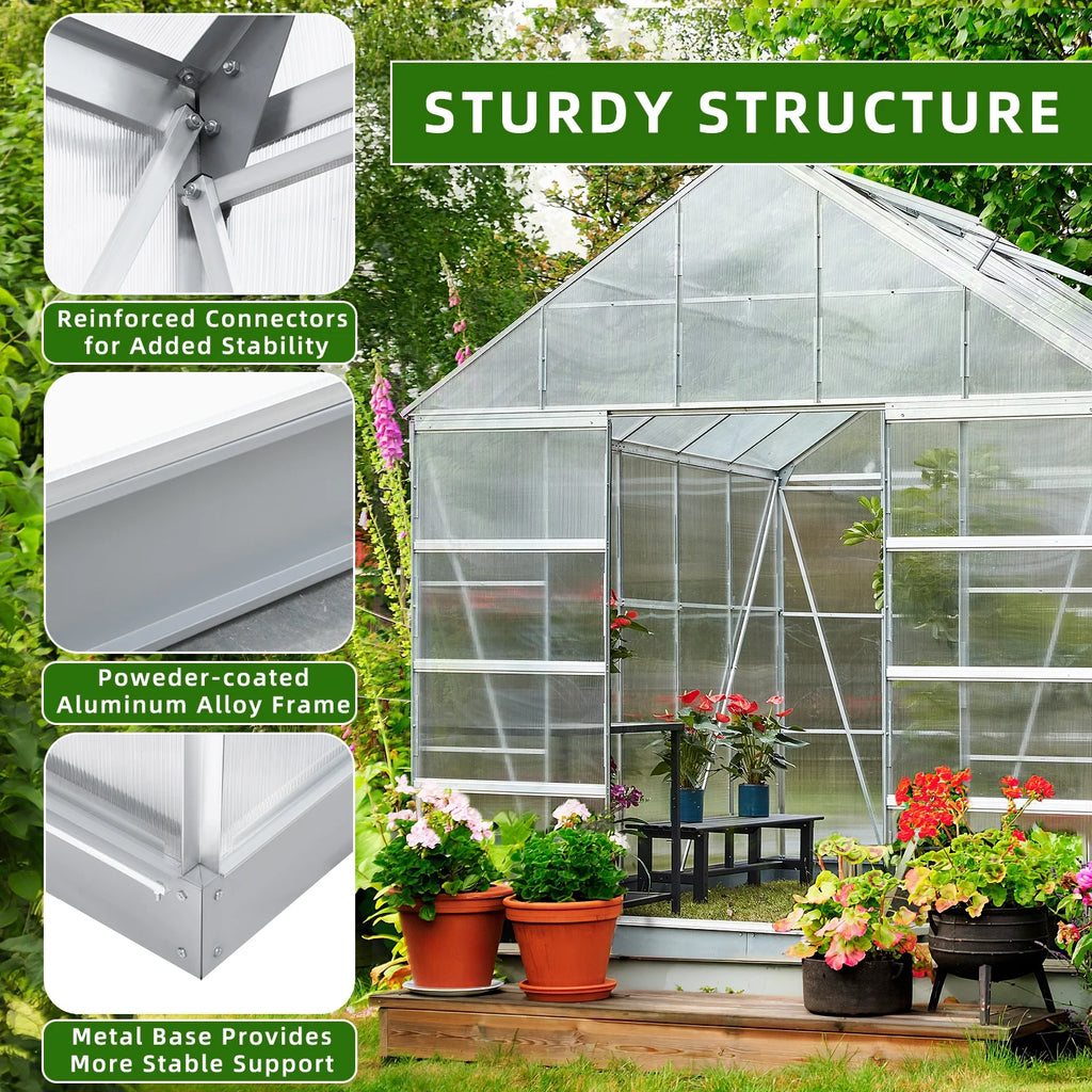 10' x 16' Walk-in Greenhouse with Aluminum Frame and Adjustable Roof Vent J4958