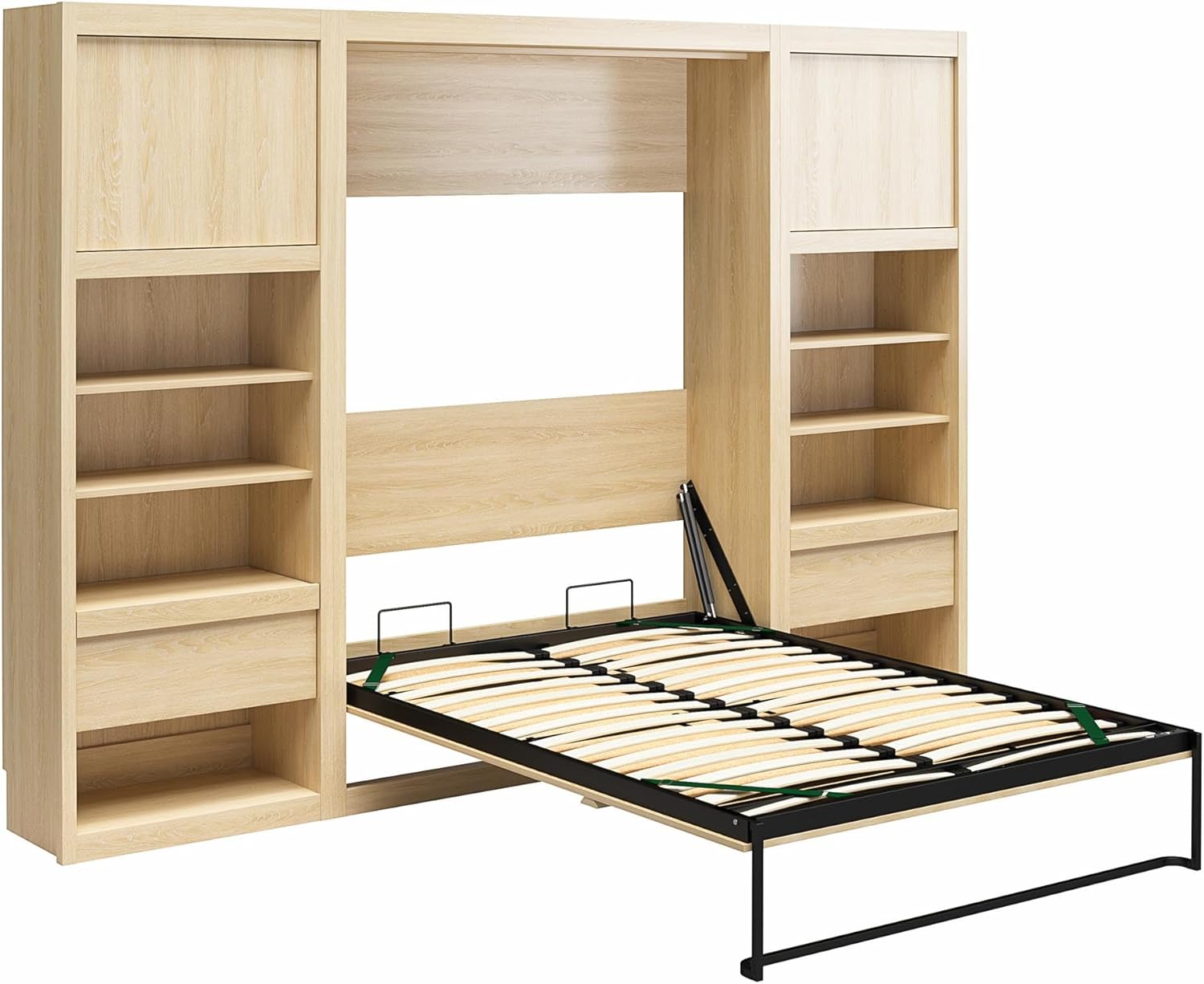Full Size Murphy Wall Bed with Storage in Light Oak B700