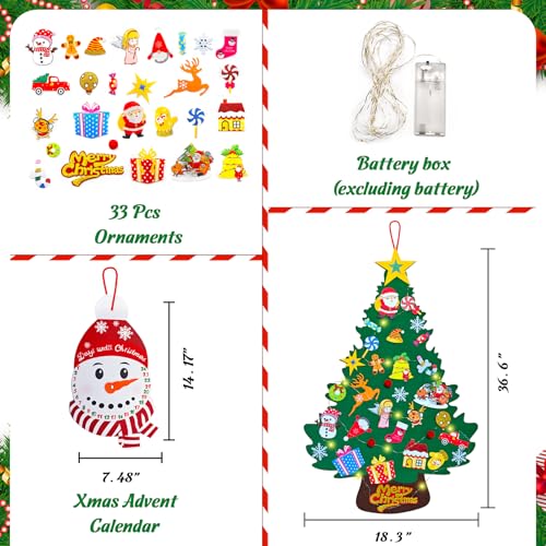 3ft Felt Wall Christmas Tree with 33 Ornaments and Advent Calendar W39801