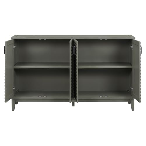 4 Door Wooden Sideboard with Adjustable Shelves and Metal Handles S6736