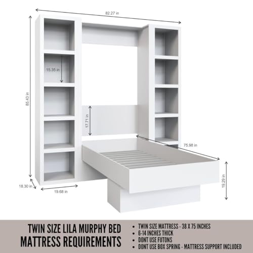Queen Murphy Wall Bed in Brown Wood Grain with Two Bookshelves R67562