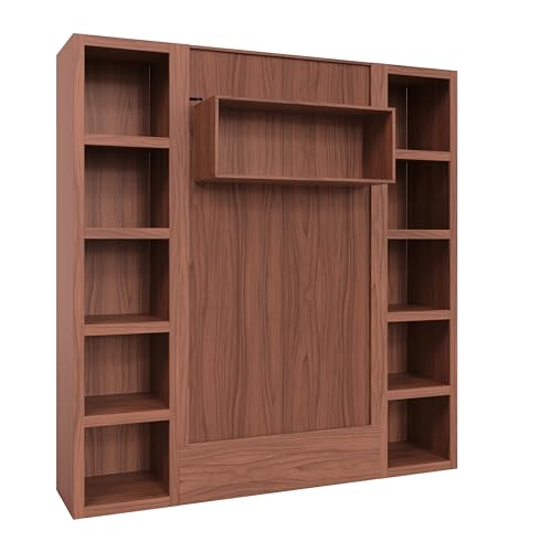 Queen Murphy Wall Bed in Brown Wood Grain with Two Bookshelves R67562