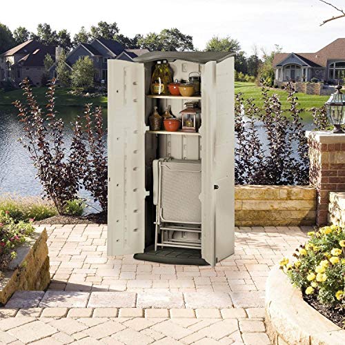 Compact Vertical Resin Storage Shed With Floor (2 x 2.5 Ft), Beige/Brown O669224