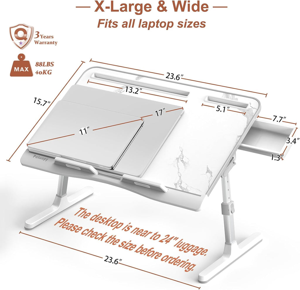 X-Large Marble and Grey Adjustable Folding Lap Desk Tray with Drawer R4563