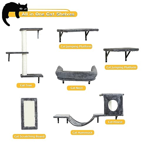 Gray 6 Pcs Wall Mounted Cat Furniture Set Y68017