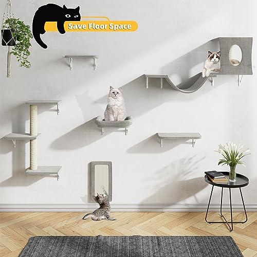 Gray 6 Pcs Wall Mounted Cat Furniture Set Y68017